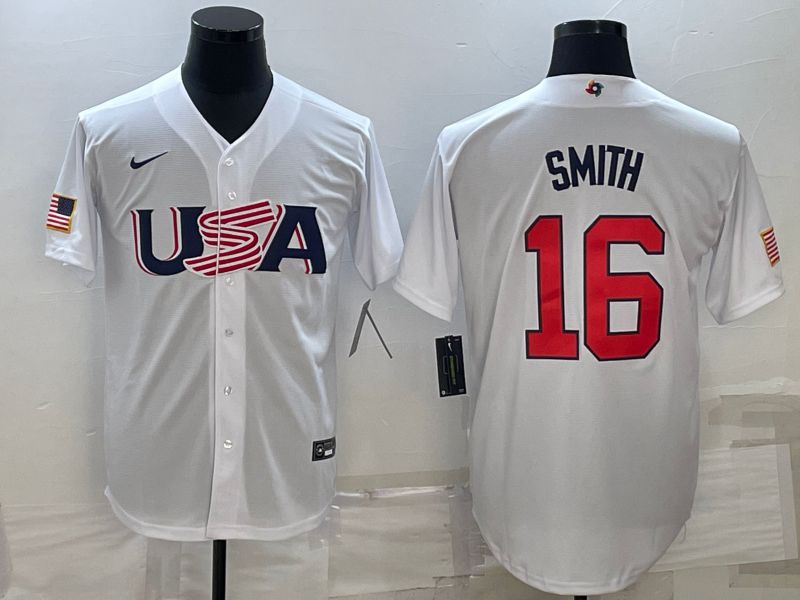 Men 2023 World Cub USA 16 Smith White Nike MLB Jersey8